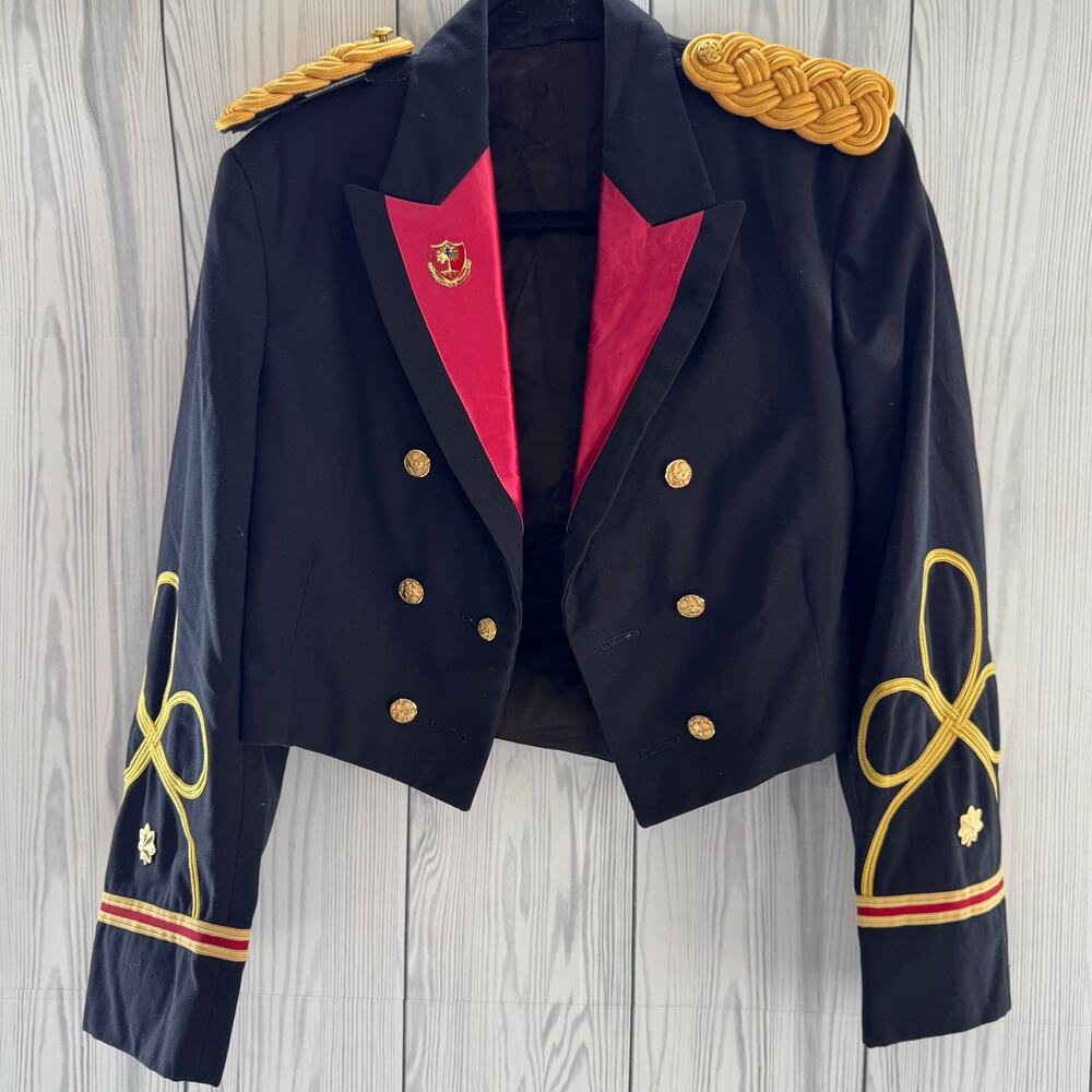 Vintage 1960s Army Dress Ribbon Formal Officer Red Lapel Gold Jacket Co